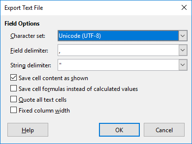 Export ODS to CSV
